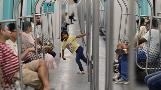 Mumbai, India - May 10, 2025: 5 yrs old Kajol, Vile Parle takes a joy ride on first day of Aqua Line between Second phase of Mumbai Metro-3, cover a 9.6 km stretch between Bandra Kurla Complex (BKC) and Acharya Atre Chowk (Worli), in Mumbai, India, on Saturday, May 10, 2025. (Photo by Anshuman Poyrekar/ Hindustan Times) (Hindustan Times)