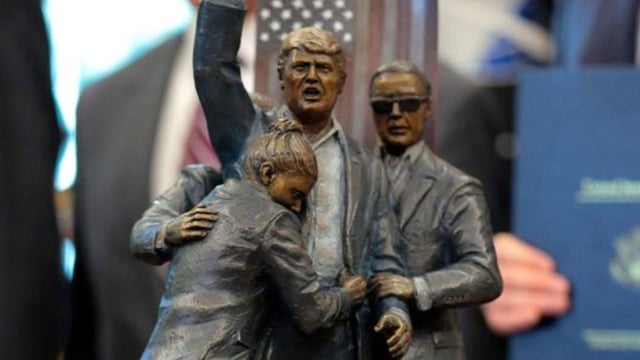Trump displays statue depicting 2024 assassination attempt in Oval Office