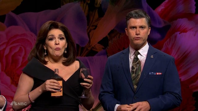 Cecily Strong appears as Jeanine Pirro and Colin Jost as Pete Hegseth in the cold open of Saturday Night Live on Saturday, May 10, 2025. 