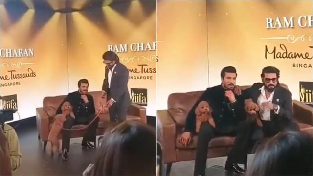 Ram Charan's wax statue with pet dog Rhyme unveiled in London. Watch