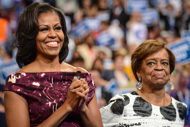 Then-First lady Michelle Obama and her mother Marian Robinson  in Charlotte, N.C., on Sept. 6, 2012 on the final day of the Democratic National Convention. 
