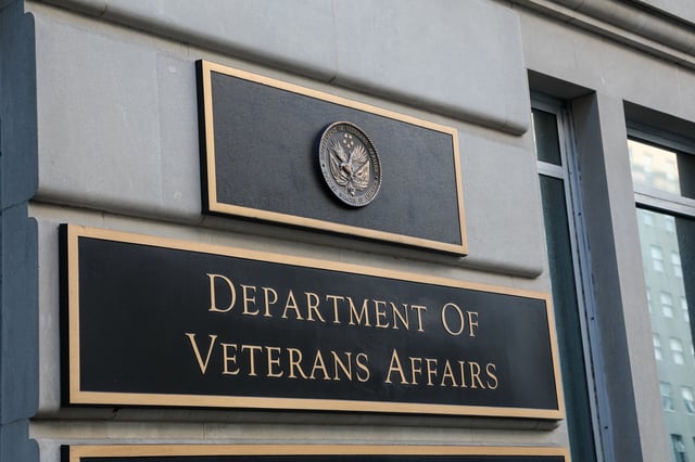 Exterior shot of the Department of Veterans Affairs sign in Washington, DC on July 20, 2019.