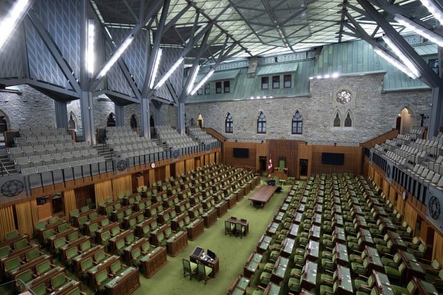 The chamber of the House of Commons is seen in Ottawa, Thursday, Sept. 12, 2024. Parliament will resume Monday following the summer recess. On Monday Parliamentarians will return to the familiar stone walls of West Block in Ottawa to find the political landscape has shifted significantly. THE CANADIAN PRESS/Adrian Wyld
