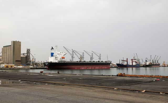 Ships are docked at the Red Sea port of Hodeidah, Yemen July 31, 2024.
