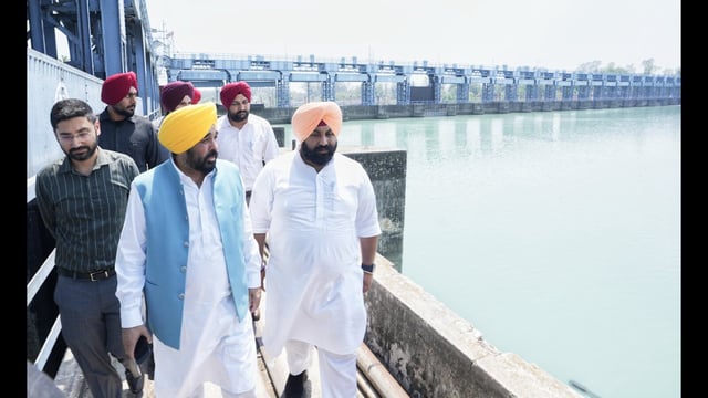 Chief minister Bhagwant Mann at the Nangal dam on Sunday. (PTI)