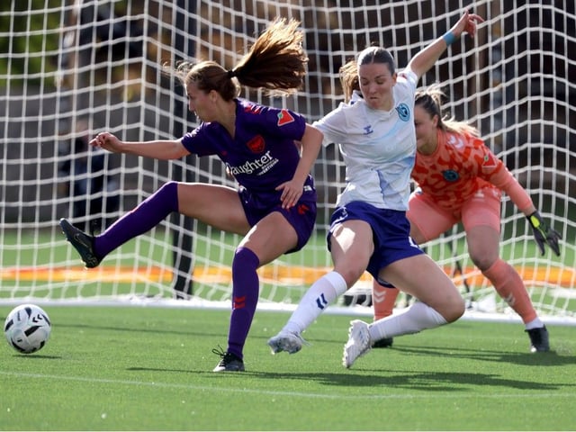 Calgary Wild FC’s Maddy Wilson battles Ottawa Rapid FC at McMahon Stadium in Calgary on Sunday, May 11, 2025.
