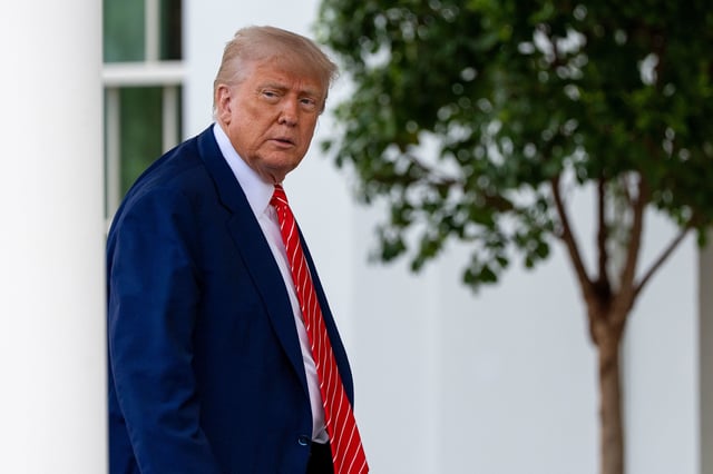 President Donald Trump speaks with reporters in front of the West Wing of the White House, Thursday, May 8, 2025, in Washington. (AP Photo/Alex Brandon)