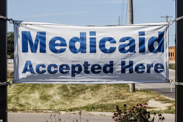 Medicaid Accepted Here sign pictured in Kokomo, Indiana, in September 2019.