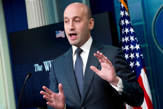 Stephen Miller, deputy White House chief of staff for policy, during a news conference in the James S. Brady Press Briefing Room of the White House in Washington, DC, US, on Thursday, May 1, 2025. 