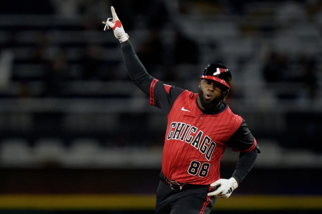 CHICAGO, ILLINOIS - MAY 2: Luis Robert Jr #88 of the Chicago White Sox celebrates a home run during a game against the Houston Astros at Rate Field on May 2, 2025 in Chicago, Illinois.