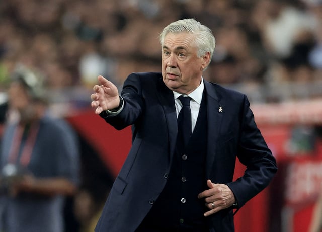 Soccer Football - Copa del Rey - Final - FC Barcelona v Real Madrid - Estadio de La Cartuja, Seville, Spain - April 26, 2025 Real Madrid coach Carlo Ancelotti reacts REUTERS/Borja Suarez/File Photo