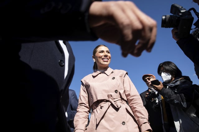 Marina del Pilar Ávila Olmeda, governor of Baja California, during a groudbreaking for reconstruction of the San Antonio de los Buenos Wastewater Treatment Plant on Thursday, Jan. 11, 2024 in Tijuana, Baja California. The three lagoons would be drained and a modernized system would be put in place that would separate solids from waste water. Completion is expected Sept. 30, 2024. (Ana Ramirez / The San Diego Union-Tribune)