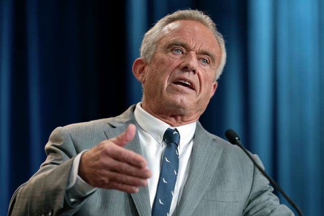 Health and Human Services Secretary Robert F. Kennedy Jr. speaks during a news conference on the FDA&#39;s intent to phase out the use of petroleum-based synthetic dyes in the nation&#39;s food supply at the Hubert Humphrey Building Auditorium in Washington, Tuesday, April 22, 2025.