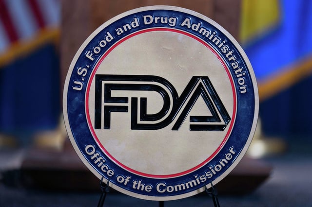 The Food and Drug Administration seal is seen before the Health and Human Services Secretary Robert F. Kennedy Jr. news conference on the FDA&#39;s intent to phase out the use of petroleum-based synthetic dyes in the nation&#39;s food supply at the Hubert Humphrey Building Auditorium in Washington, Tuesday, April 22, 2025.