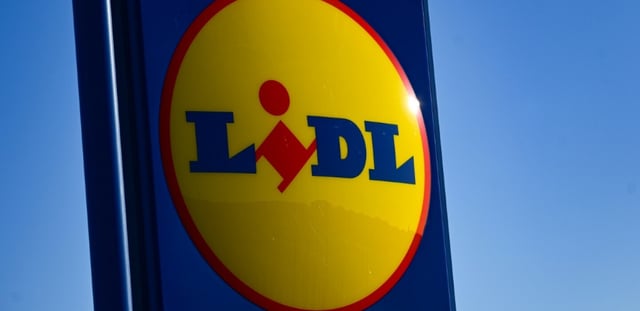 Logo du groupe de distribution allemand Lidl, le 30 mars 2025 dans le sud de la France