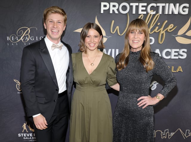 Robert Irwin, Bindi Irwin and Terri Irwin attend the Steve Irwin gala to support the Wildlife Warriors conservationist organization at Bellagio Resort & Casino on May 11, 2024, in Las Vegas.