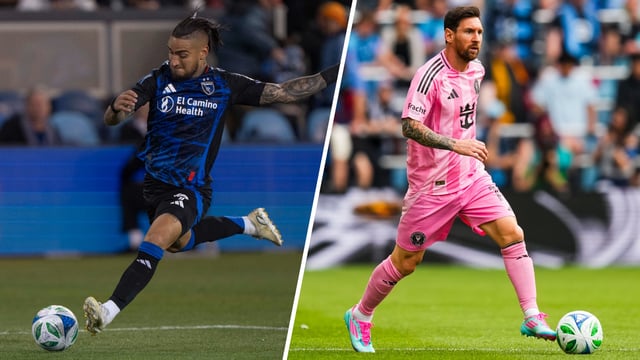 (L-R) Cristian Arango and Lionel Messi.