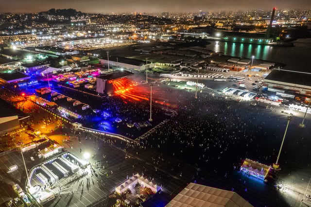 Chemical Brothers perform at the Pier Tent stage at the Portola Music Festival in San Francisco on Sunday, Sept. 25, 2022.