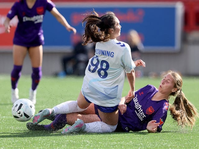  Calgary Wild FC Grace Stordy battles Ottawa Rapid FC Stella Downing in first-half NSL action at McMahon Stadium in Calgary on Sunday, May 11, 2025.