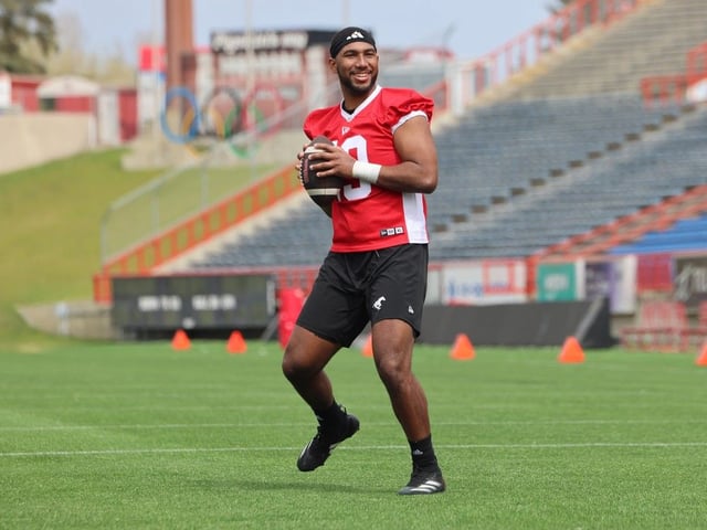 Listed as a quarterback on the Calgary Stampeders’ roster, Quincy Vaughn can also line up at tight end or fullback. 