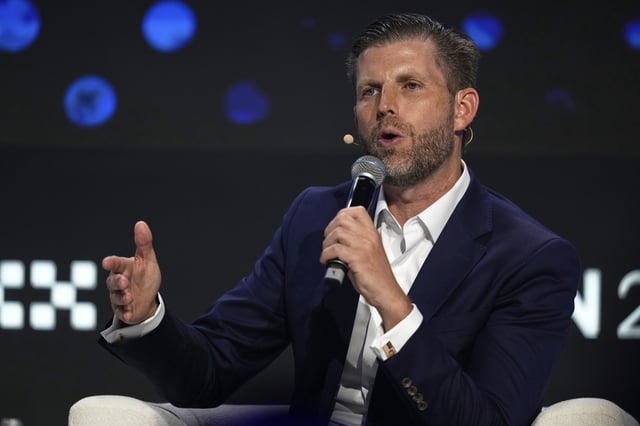 Eric Trump, Executive VP of The Trump Organization, speaks during Token 2049, a Crypto event, in Dubai, United Arab Emirates, Thursday, May 1, 2025.