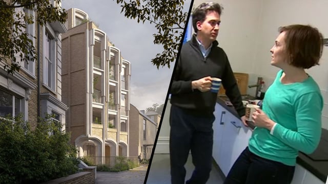 The Milibands in one of two kitchens at their home in north London, near where the proposed block of flats will be built