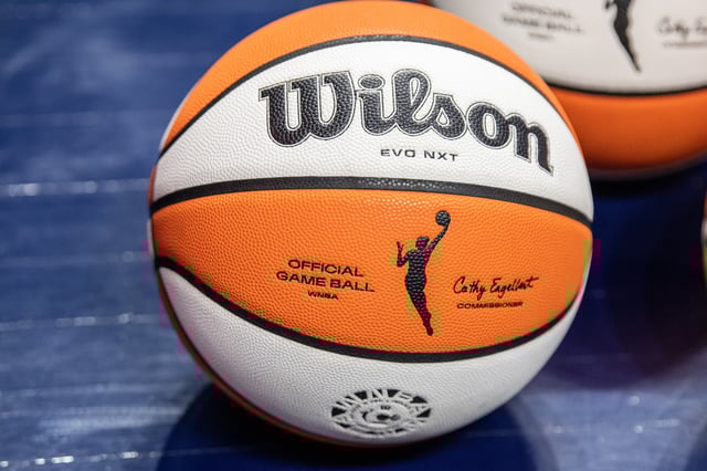 UNCASVILLE, CT – OCTOBER 06: A general view of a Wilson official game ball before game 4 of the Semifinals of the WNBA Playoffs between the Minnesota Lynx and the Connecticut Sun on October 6, 2024, at Mohegan Sun Arena in Uncasville, CT. (Photo by Amy Abramson-Denhoff/Icon Sportswire via Getty Images)