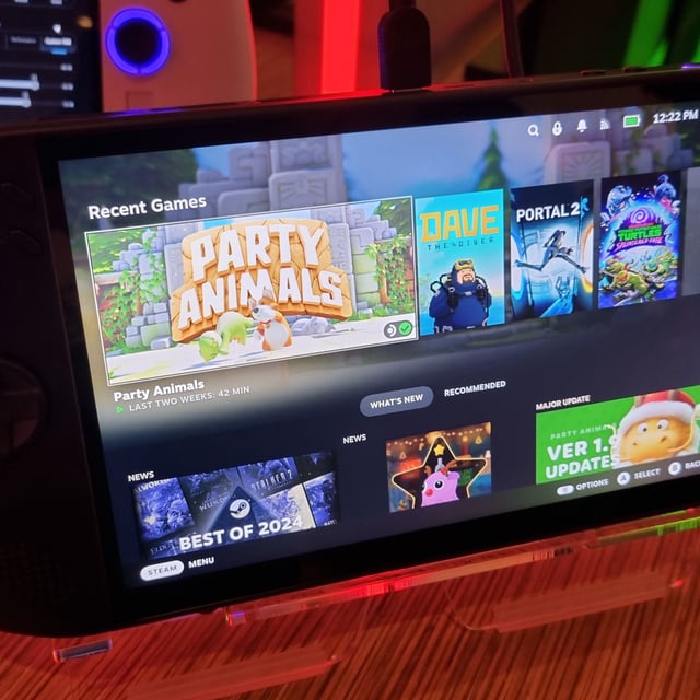 The Lenovo legion Go S showing the Steam OS main menu.