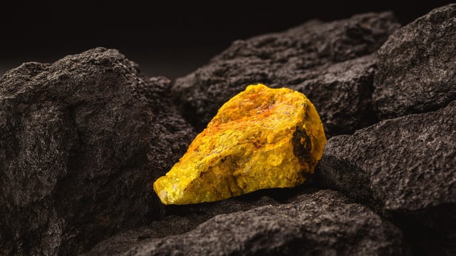 uranium ore in mine, mineral radiation concept, radioactive energy