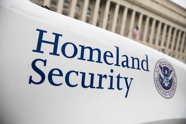 The Department of Homeland Security logo is seen on a law enforcement vehicle in Washington, United States on March 7, 2017. 