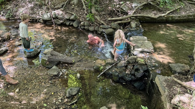 Robert F Kennedy Jr swimming in Rock Creek with his grandkids. 