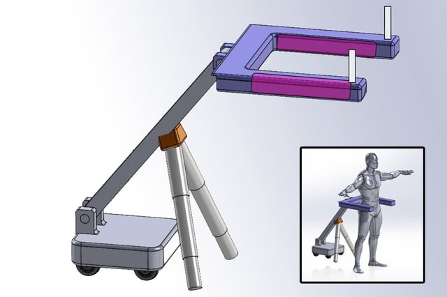 The researchers are working on streamlining the device, as pictured, to make it slimmer and more maneuverable in small spaces.