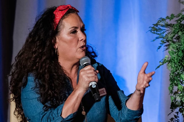 California Federation of Labor Unions President, Lorena Gonzalez, speaks at the gubernatorial candidate salon in Sacramento on Monday.