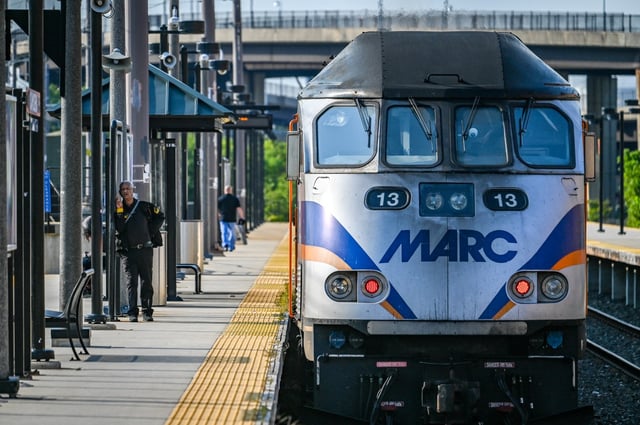 A MARC train sits at Camden Station in Baltimore after making the final stop during Thursday&#39;s commute. President Biden announced a tentative railway labor deal to avoid a shutdown that would have affected the Camden and Brunswick MARC lines,