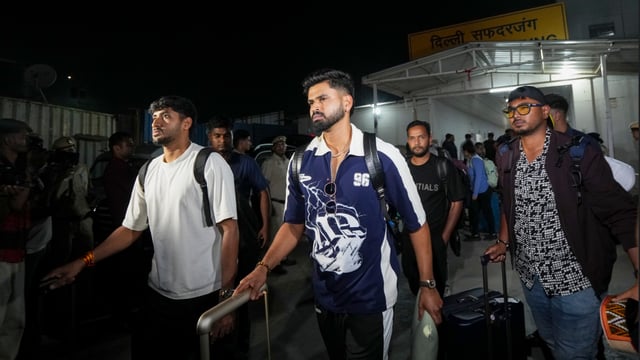 PBKS captain Shreyas Iyer (Middle) after arriving in New Delhi