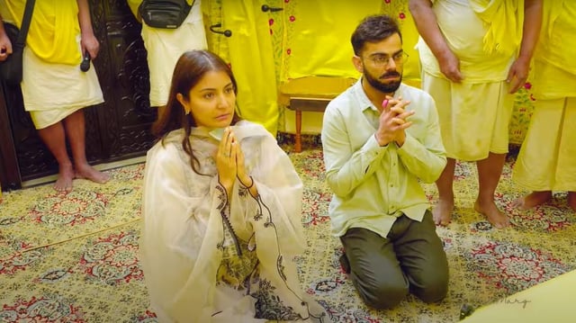 Virat Kohli and Anushka Sharma visited the Kelly Kunj Ashram in Vrindavan on Tuesday