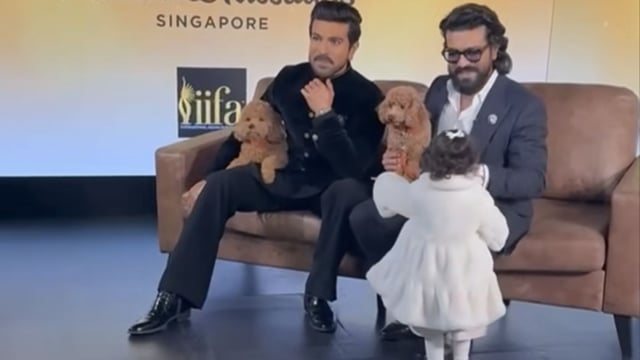 Klin Kaara adorably ran up the stage to see Ram Charan's Madame Tussauds wax statue.