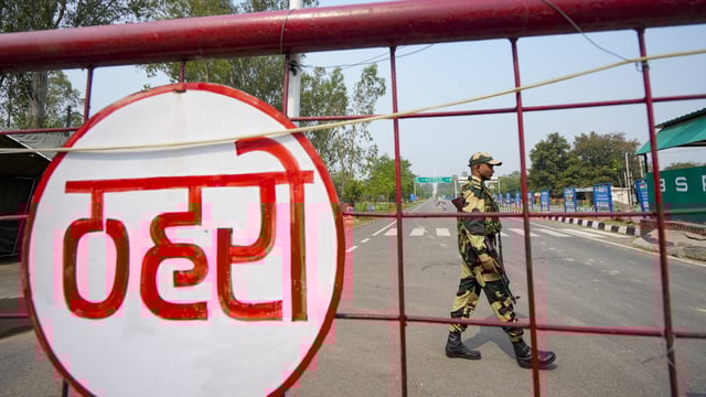 A Border Security Force jawan guards at the Integrated Check Post near the Attari-Wagah border. (Representative)
