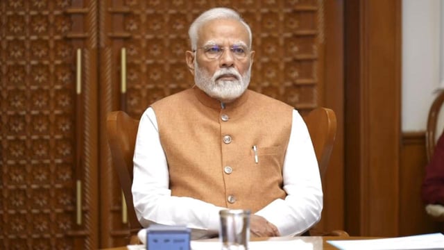 Prime Minister Narendra Modi chairs a meeting to review progress of TB elimination campaign in New Delhi on Tuesday. (PMO)
