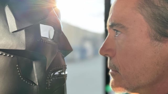 Robert Downey Jr and a Doctor Doom mask