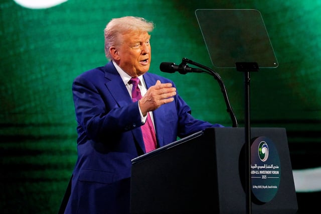 President Donald Trump attends the Saudi-US Investment Forum in Riyadh, Saudi Arabia, on May 13.