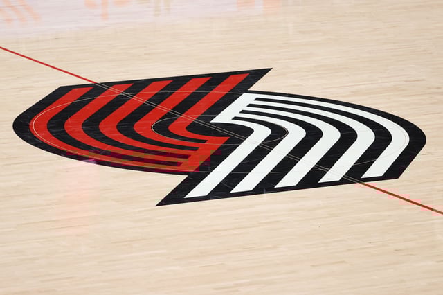 A general view of the Portland Trail Blazers logo at Moda Center on January 16, 2021 in Portland, Oregon.