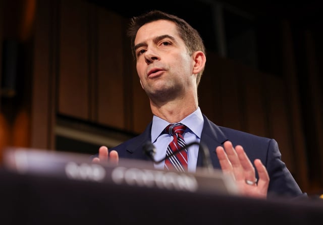 Sen. Tom Cotton, R-Ark., on his colleague: “John Fetterman and I have our differences, but he’s a decent and genuine guy. The radical left is smearing him with dishonest, vicious attacks because he’s pro-Israel and they only want reliable anti-Israel politicians. Disgraceful.” (EVELYN HOCKSTEIN/POOL VIA AP)