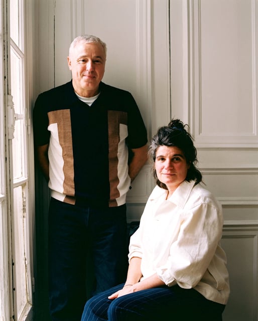 Le réalisateur Robin Campillo et la productrice Marie-Ange Luciani dans les locaux des "Films de Pierre" avant le Festival de Cannes, le 9 mai 2025.