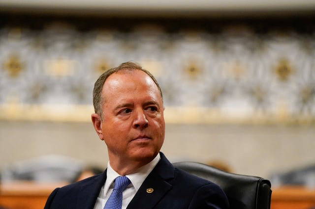 U.S. Senator Adam Schiff (D-CA) attends a hearing organized by Democrats in the House of Representatives and Senate about the Trump administration's treatment of the Justice Department and law firms who act in cases disliked by the Republican president, on Capitol Hill in Washington, D.C., U.S., April 7, 2025. REUTERS/Elizabeth Frantz/File Photo