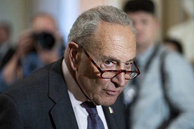 Senate Minority Leader Chuck Schumer, D-N.Y., speaks during the Senate Democrats&#39; news conference in the Capitol on Tuesday, May 6, 2025.
