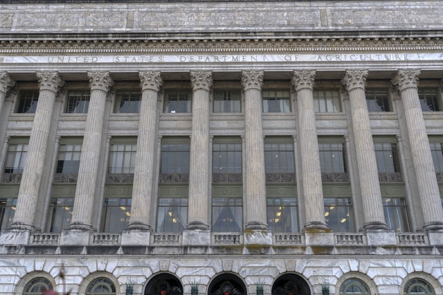 FILE - The U.S. Department of Agriculture building stands in Washington, Dec. 7, 2024. (AP Photo/Jose Luis Magana, File)