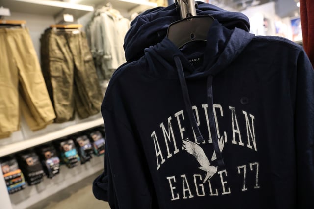American Eagle clothing is seen at their store at the Woodbury Common Premium Outlets in Central Valley, New York, U.S., February 15, 2022. REUTERS/Andrew Kelly/File Photo