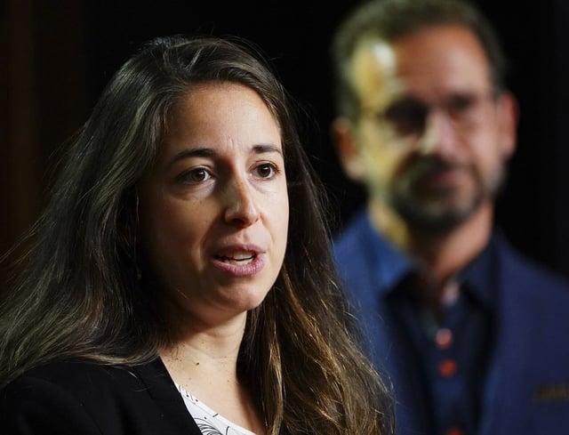 Bloc Québécois member of Parliament Nathalie Sinclair-Desgagné joins Bloc Leader Yves-François Blanchet for a press conference on Parliament Hill in Ottawa on Tuesday, Oct. 5, 2021. THE CANADIAN PRESS/Sean Kilpatrick