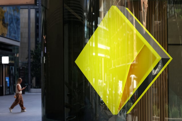 A view of a Commonwealth Bank of Australia (CBA) logo in Sydney, Australia, May 5, 2025. REUTERS/Hollie Adams/File Photo